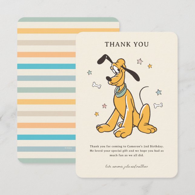 Disney's Pluto Whimsical Birthday  Thank You Card (Front/Back)