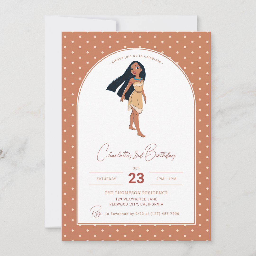 Disney&#39;s Pocahontas | Polka Dot                    Girl&#39;s Birthday Invitation