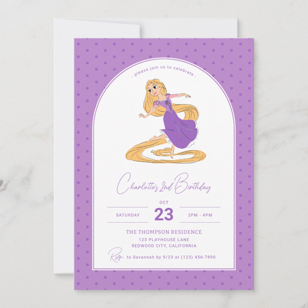 Disney&#39;s Rapunzel | Polka Dot                    Girl&#39;s Birthday Invitation