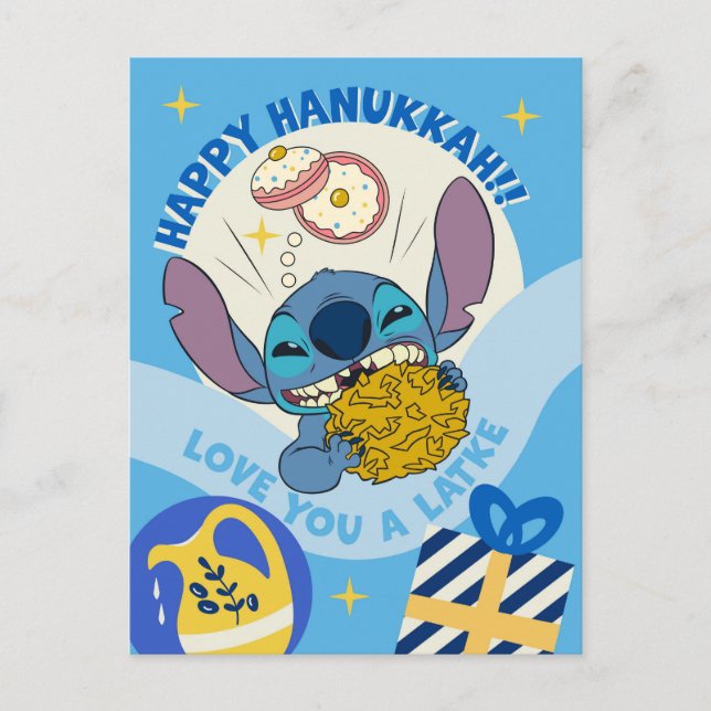 Disney's Stitch | Hanukkah - Love you a Latke Holiday Postcard (Front)
