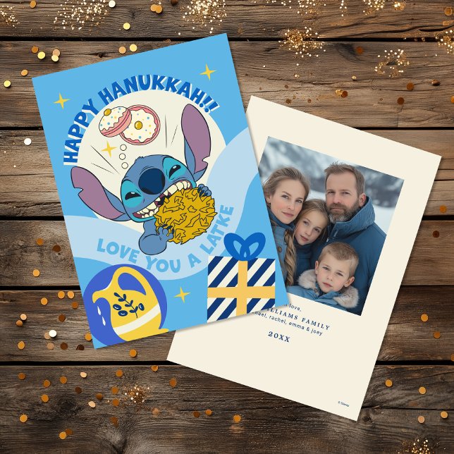 Disney's Stitch | Hanukkah Love you a Latke Photo Holiday Card (Creator Uploaded)