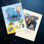 Disney's Stitch | Happy Hanukkah - Family Photo Holiday Card<br><div class="desc">Celebrate Hanukkah with the playful charm of Disney's Stitch! This delightful family photo holiday card features Stitch in a festive Hanukkah design with menorahs, dreidels, and glowing candles. Showcase your favorite family photo alongside Stitch’s mischief and joy to create a one-of-a-kind holiday greeting. Customize the message to send warm wishes...</div>