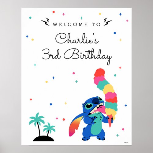 Disneys Stitch  Ice Cream Birthday Welcome Poster