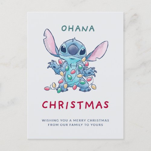 Disneys Stitch  Ohana Christmas Photo Holiday Postcard
