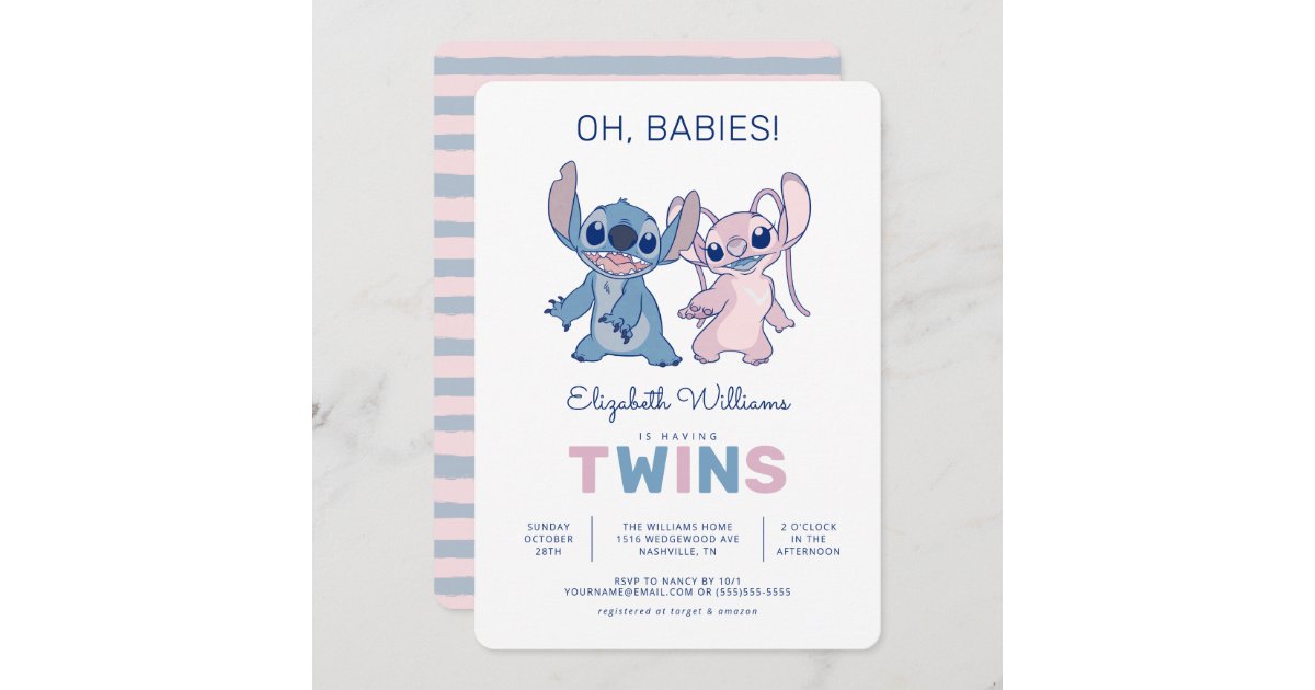 Disney's Stitch, Twin Boy & Girl Baby Shower Invitation