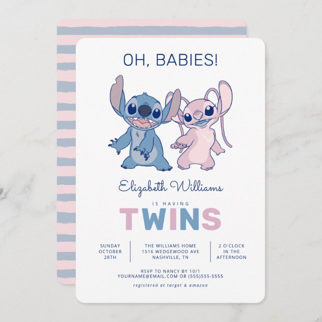 Disney's Stitch | Twin Boy & Girl Baby Shower Invitation (Front/Back)