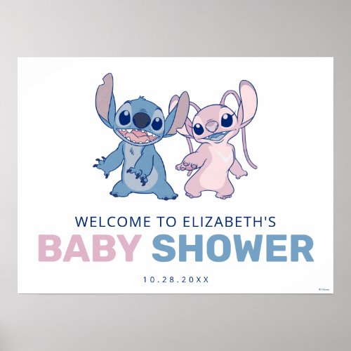 Disneys Stitch  Twins Baby Shower Welcome Poster