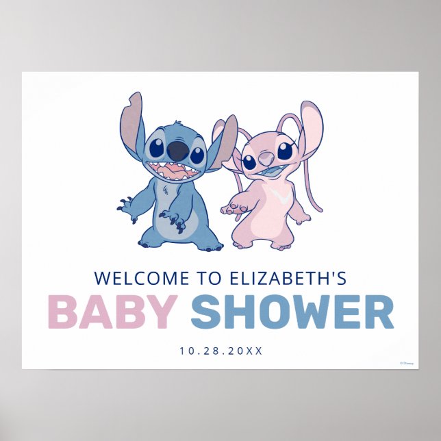 Disney's Stitch | Twins Baby Shower Welcome Poster (Front)