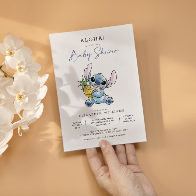 Disney's Stitch Watercolor Aloha Baby Shower Invitation (Creator Uploaded)