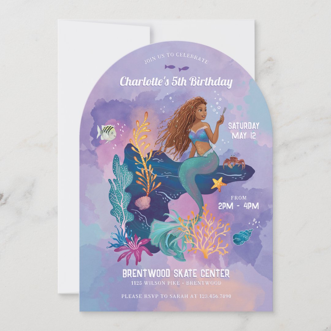 Disney's The Little Mermaid Watercolor Birthday Invitation (Front)