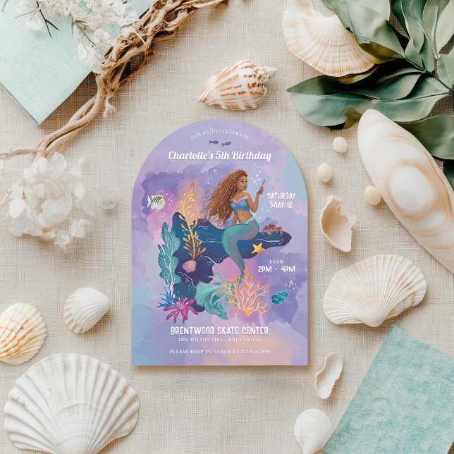 Disney's The Little Mermaid Watercolor Birthday Invitation (Invite in AI generated mockup)