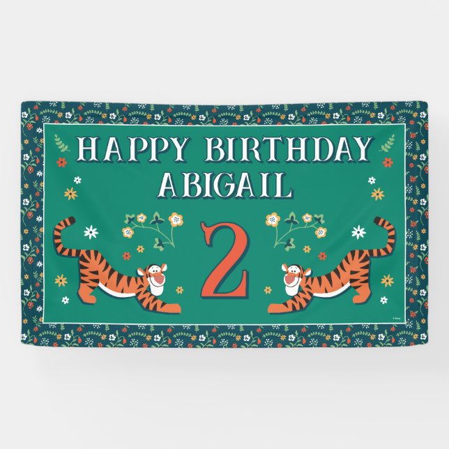 Disney's Tigger Whimsical Floral Birthday Banner (Horizontal)