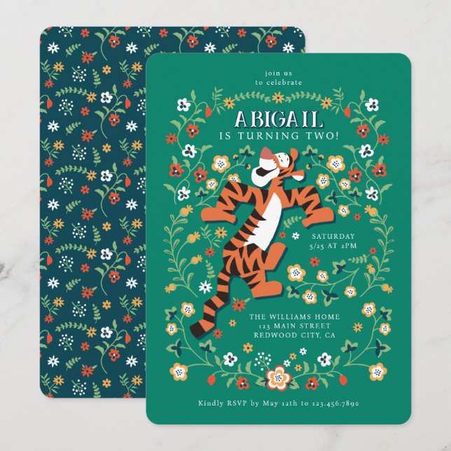 Disney's Tigger Whimsical Floral Birthday Invitation (Front/Back)