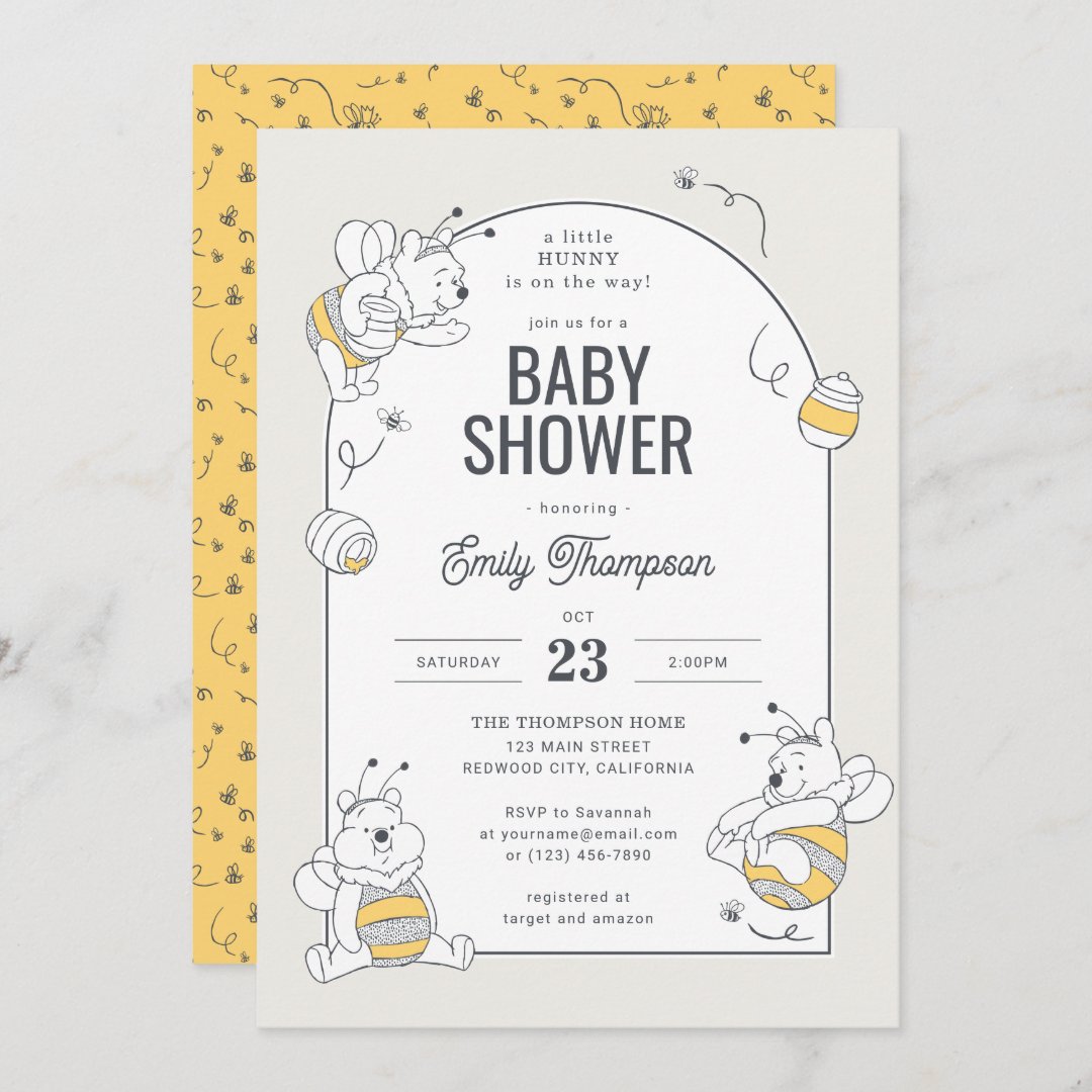 Disney's Winnie the Pooh Bumble Bee Baby Shower Invitation (Front/Back)