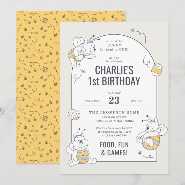 Disney's Winnie the Pooh Bumble Bee Birthday Invitation (Front/Back)