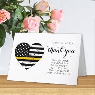 Dispatcher 911 Police Thin Gold Line Heart Letterpress Thank You Card