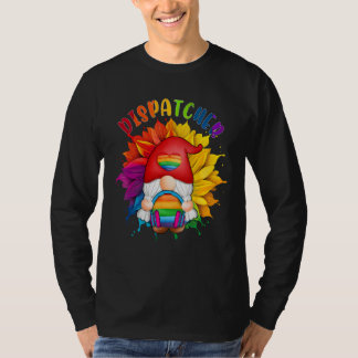 Dispatcher Costume Gnome Proud LGBT Sunflower Rain T-Shirt