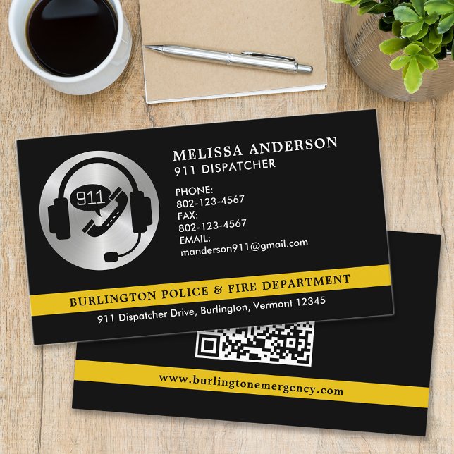 Dispatcher Custom Emergency Police Fire QR Code Business Card (Creator Uploaded)
