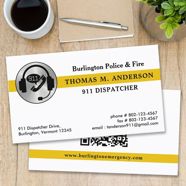 Dispatcher Custom Emergency Services 911 QR Code Business Card (Creator Uploaded)