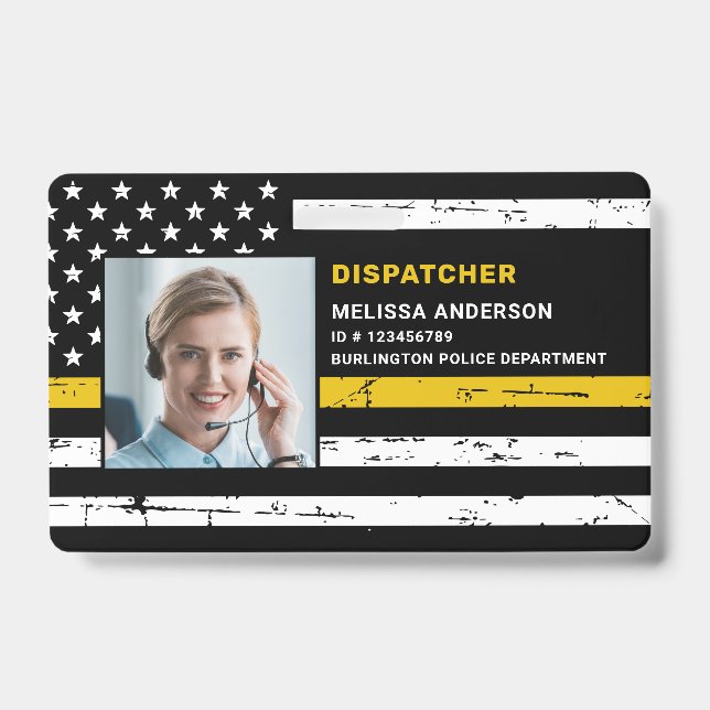 Dispatcher Custom Photo Bar Code Thin Gold Line Ba Badge (Front)