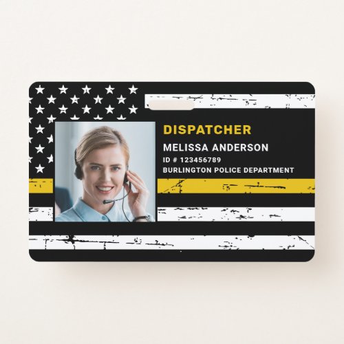 Dispatcher Custom Photo Bar Code Thin Gold Line Ba Badge
