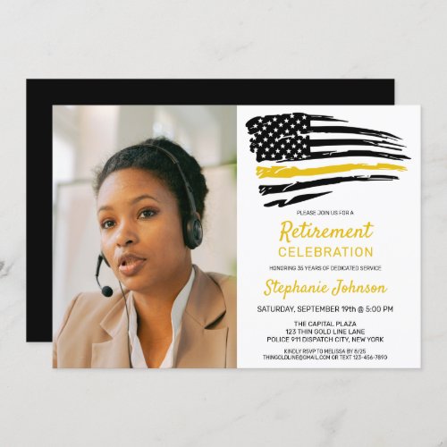 Dispatcher Custom Photo Thin Gold Line Retirement  Invitation