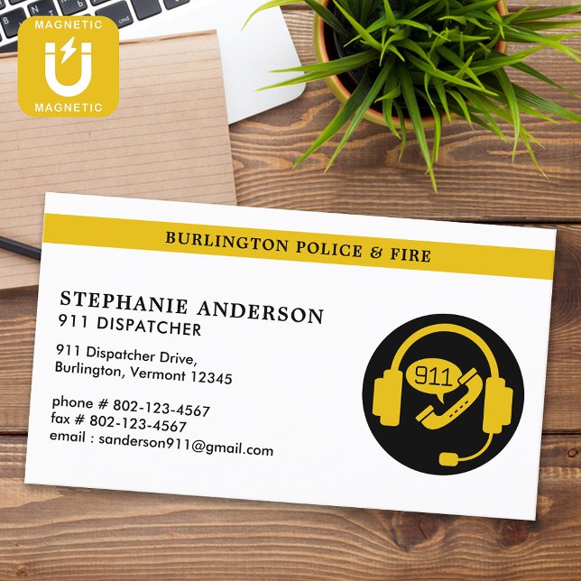 Dispatcher Custom Thin Gold Line 911 Emergency Business Card Magnet (Creator Uploaded)
