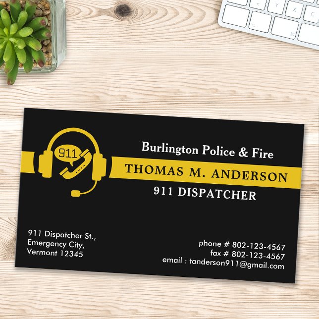 Dispatcher Custom Thin Gold Line Emergency Logo Business Card (Creator Uploaded)