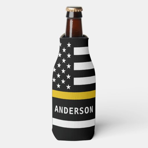 Dispatcher Flag Personalized 911 Thin Gold Line Bottle Cooler