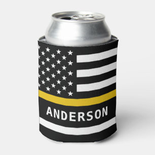 Dispatcher Flag Personalized 911 Thin Gold Line  Can Cooler