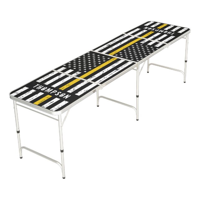 Dispatcher Flag Thin Gold Line Personalized Beer Pong Table (Angled)