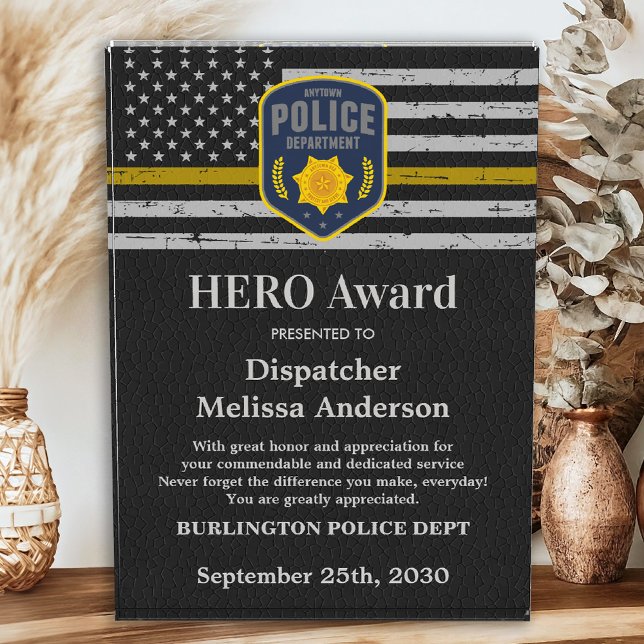 Dispatcher HERO 911 Custom Logo Thin Gold Line Acrylic Award (Creator Uploaded)