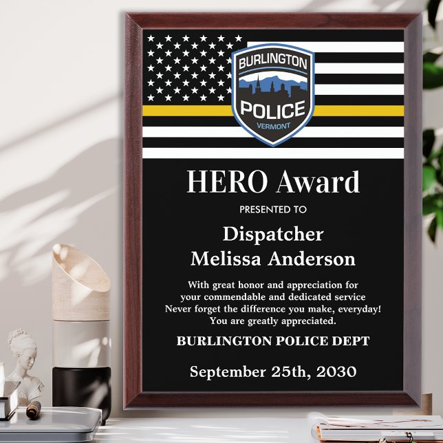 Dispatcher HERO 911 Department Custom Logo Award Plaque (Creator Uploaded)