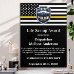 Dispatcher Life Saving Award 911 Department Logo Acrylic Print<br><div class="desc">Celebrate and show your appreciation to an outstanding Dispatcher with this Thin Gold Line Dispatcher Life Saving Award - American flag design in Dispatcher Flag colors , modern black gold design with custom fire, emergency or police department logo. Personalize this dispatcher award with dispatchers name, text with law enforcement, 911...</div>