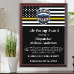 Dispatcher Life Saving Department Custom Logo Award Plaque<br><div class="desc">Celebrate and show your appreciation to an outstanding Dispatcher with this Thin Gold Line Dispatcher Life Saving Award - American flag design in Dispatcher Flag colors , modern black gold design with custom fire, emergency or police department logo. Personalize this dispatcher award with dispatchers name, text with law enforcement, 911...</div>