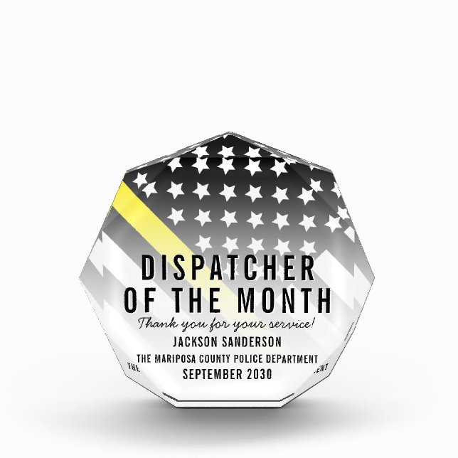 Dispatcher of the Month Emergency Yellow Line Flag Acrylic Award (Front)
