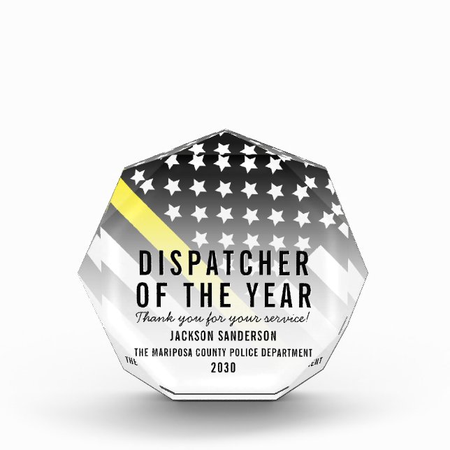 Dispatcher of the Year Employee Yellow Line Flag Acrylic Award (Front)