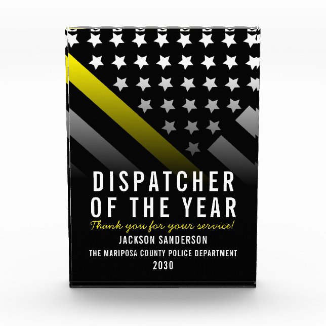Dispatcher of the Year Employee Yellow Line Flag Acrylic Award (Front)