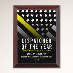 Dispatcher of the Year Employee Yellow Line Flag Award Plaque<br><div class="desc">This design features a dispatcher flag with black and white stripes,  and a thin yellow line stripe as well. This award is great for showing appreciation to a dispatcher for their service and becoming dispatcher of the year.</div>