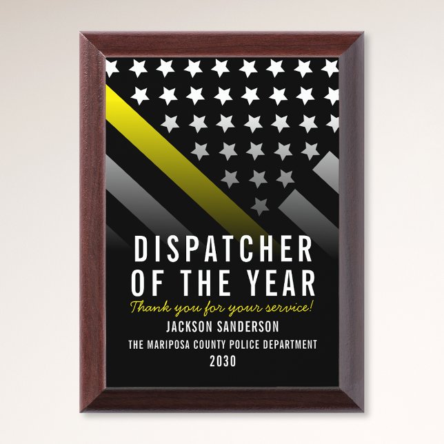 Dispatcher of the Year Employee Yellow Line Flag Award Plaque (Dispatcher of the Year Employee Yellow Line Flag Award Plaque)