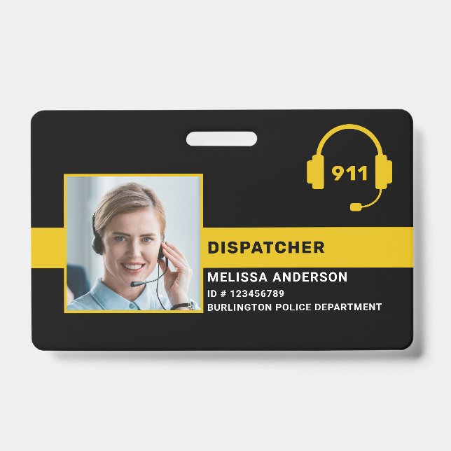 Dispatcher Personalized Photo Thin Gold Line ID Badge (Front)