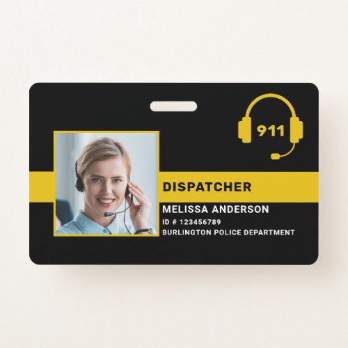Dispatcher Personalized Photo Thin Gold Line ID Badge