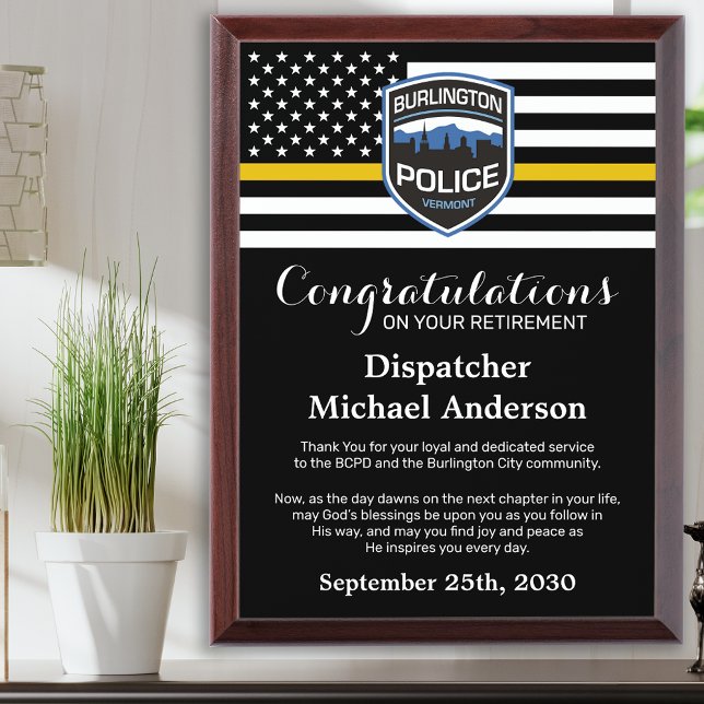 Dispatcher Retirement 911 Custom Thin Gold Line  Award Plaque (Creator Uploaded)