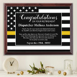 Dispatcher Retirement 911 Thin Gold Line Award Plaque<br><div class="desc">Celebrate and show your appreciation to an outstanding Dispatcher with this Thin Gold Line Award - American flag design in Dispatcher Flag colors , modern black gold design. Personalize this dispatcher retirement award with dispatchers name, text with police department, law enforcement, emergency, or fire department name and community, and date...</div>