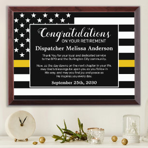 Dispatcher Retirement 911 Thin Gold Line Award Plaque