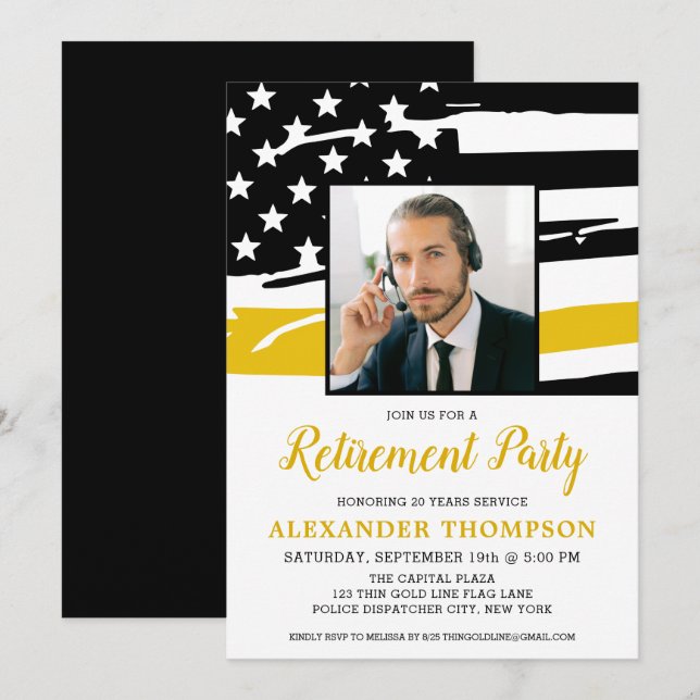Dispatcher Retirement Personalized Photo Gold Flag Invitation (Front/Back)