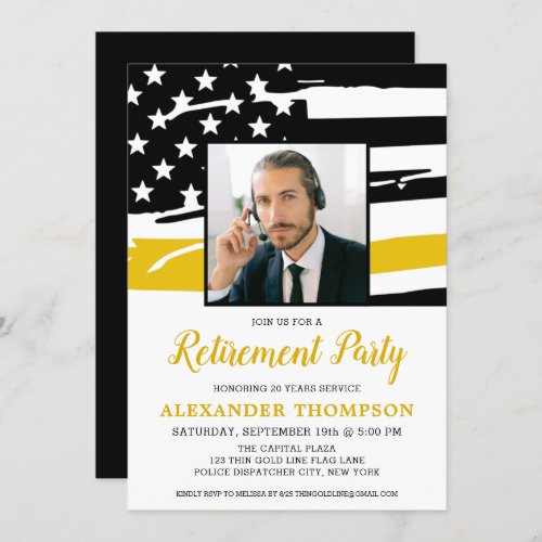 Dispatcher Retirement Personalized Photo Gold Flag Invitation