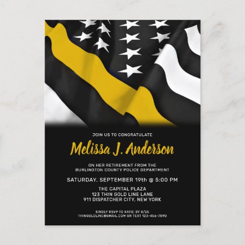 Dispatcher Retirement Personalized Thin Gold Line Invitation Postcard