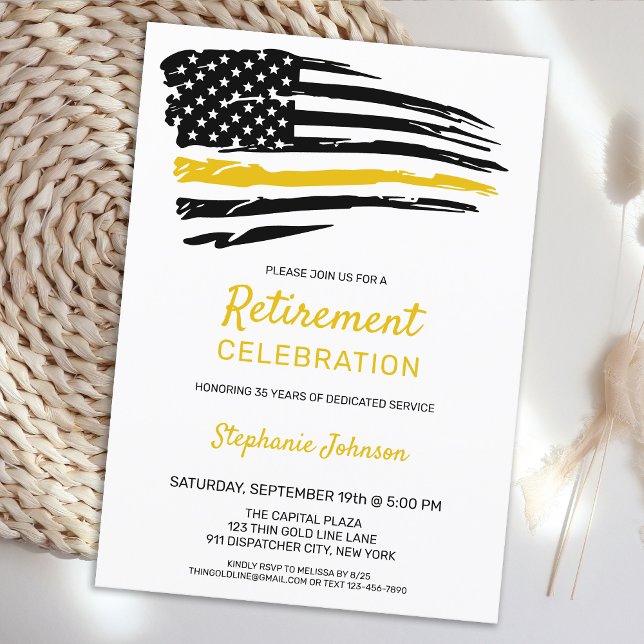 Dispatcher Retirement Police 911 Thin Gold Line Invitation (Creator Uploaded)