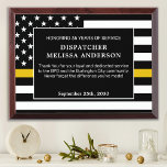 Dispatcher Retirement Thin Gold Line  Award Plaque<br><div class="desc">Celebrate and show your appreciation to an outstanding Dispatcher with this Thin Gold Line Award - American flag design in Dispatcher Flag colors , modern black gold design. Personalize this dispatcher retirement award with dispatchers name, text with police department, law enforcement, emergency, or fire department name and community, and date...</div>